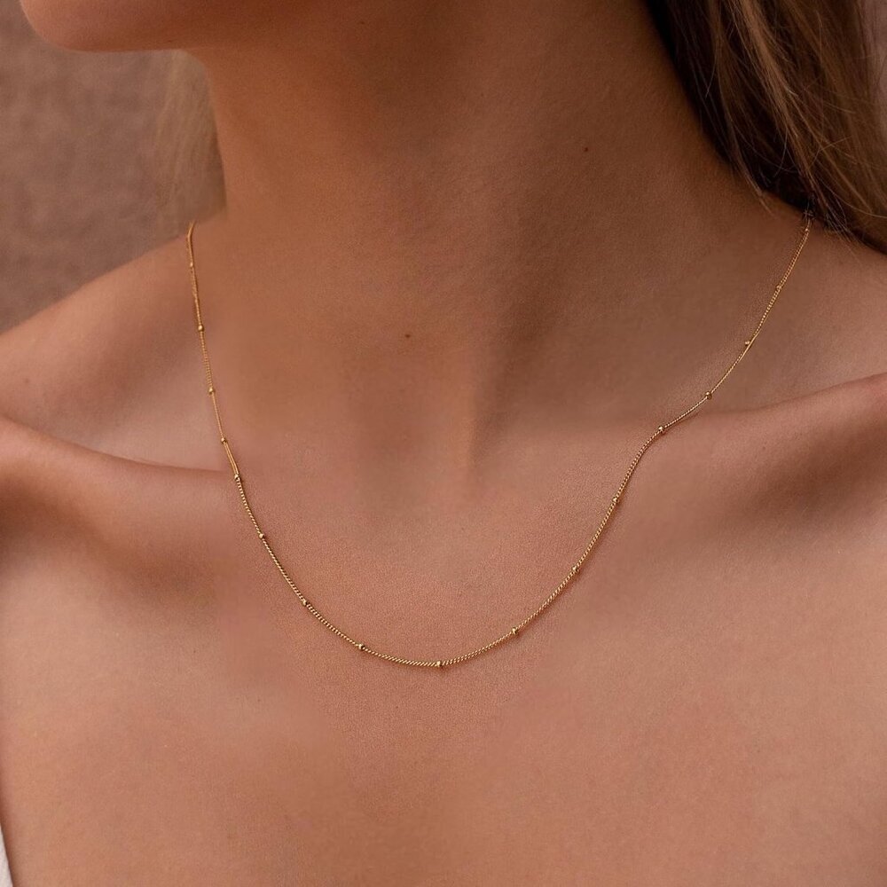 14K Gold Satellite  Plated 925 Silver Chain Necklace 14-20" Dainty Choker Women - Picture 4 of 7